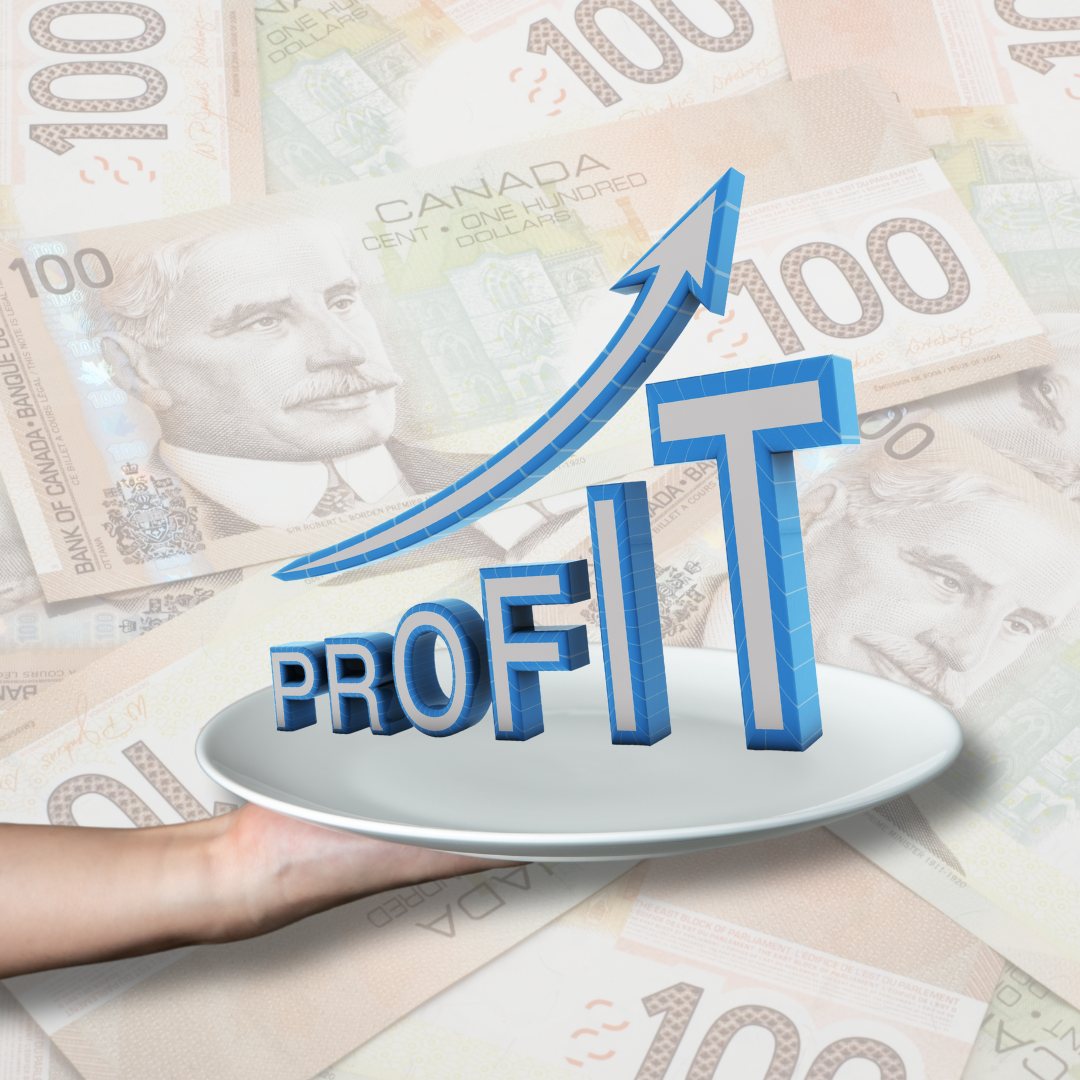 Image of money behind a plate with increasing profits.